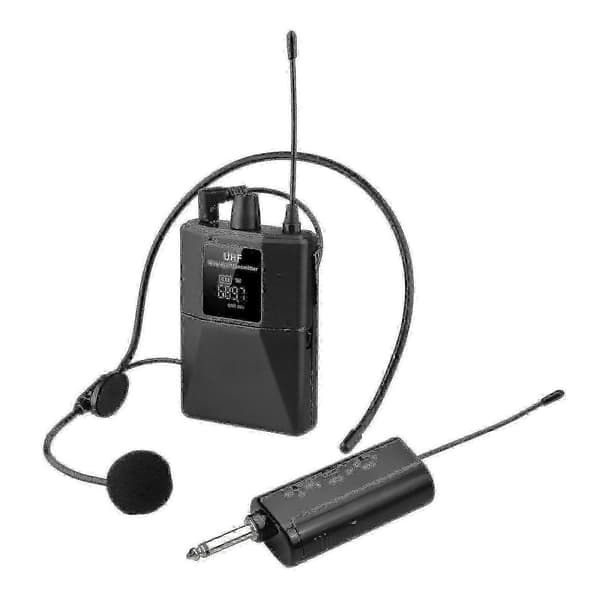 UHF Trådløst Mikrofon Headset med Sender og Mottaker, LED Digital Display Bodypack-