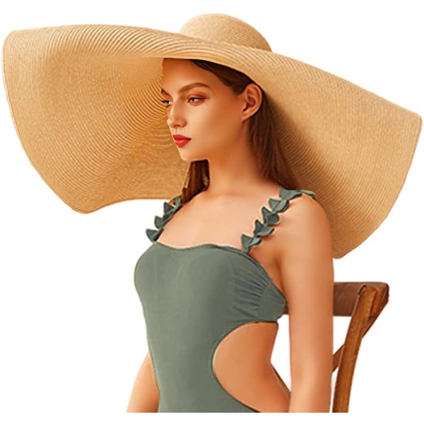 Överdimensionerade strandhalmhattar för kvinnor Floppy, extra stor solskyddshatt bred brätte