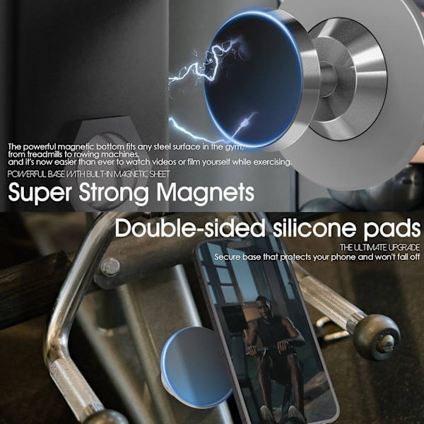 Uppgraderad magnetisk telefonhållare för gym, dubbel magnet med stark magnet, fästs enkelt och stadigt på metallytor för alla telefoner för videor ...