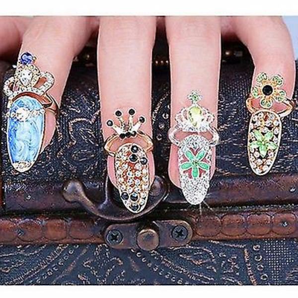 Mode Nagelring Charm Crown Blomma Kristall Finger Nagelringar för Kvinnor