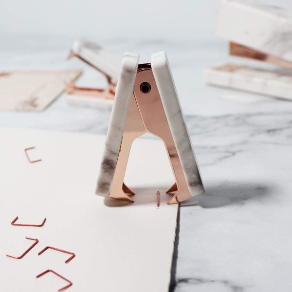 Marmor Mini Heftemaskin Gull Stål Kjever Kontor Papirvarer Skrivebordstilbehør Gave (Rose Gull, 1 stk)