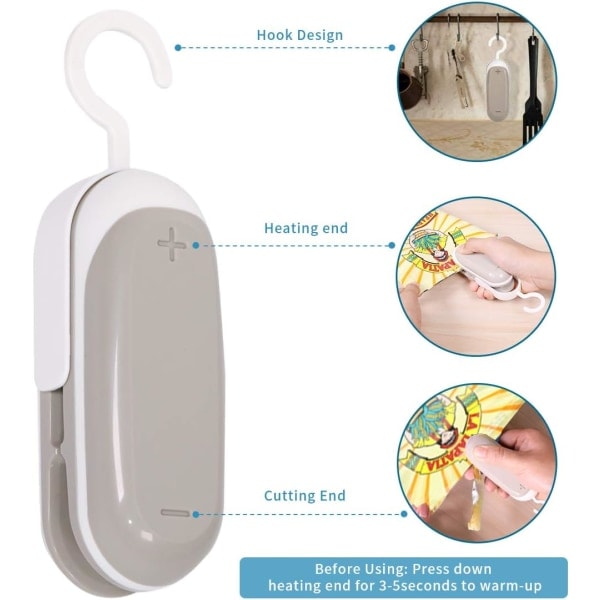 2PKT Mini Poseforsegler, Bærbar Varme Vakuumforsegler Plastforsegler, 2 i 1 Mini Matforsegler