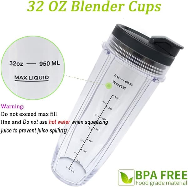 Mixerkopp med Sip & Seal-lock, passar 32oz, för Nutri Ninja Auto IQ-serien, 2-pack