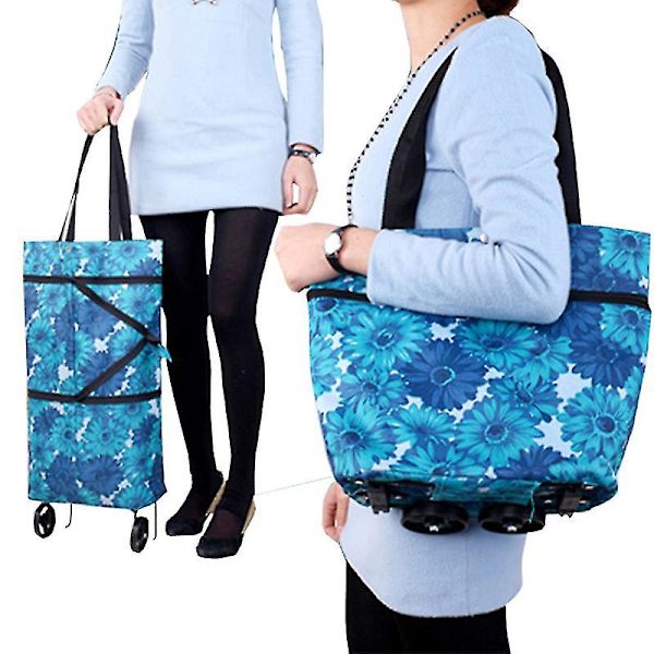 Foldbar Indkøbstaske Med Lmell Hjul Sammenklappelig Trolley Taske På Hjul Til Kvinder