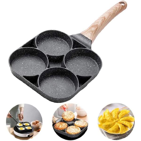 Non-stick stekepanne med 4 hull, pannekakepanne, stekt egg, hamburgerpanne
