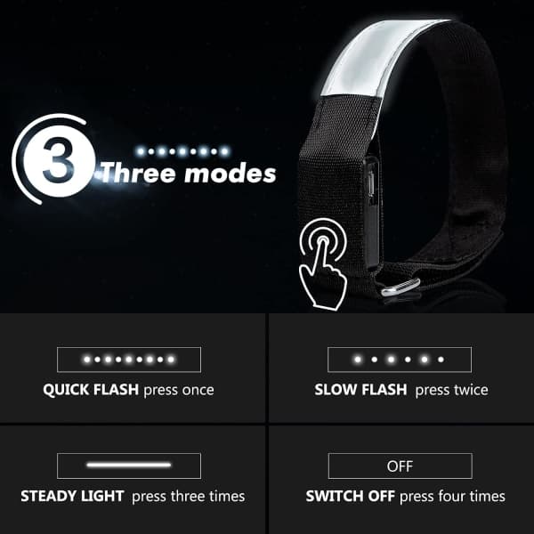 Oppladbart LED-armbånd, 2-pakning USB-reflekterende lysstriper for barn, for jogging, løping og sport