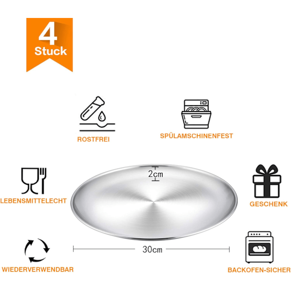 Pizza Pan, Round Pizza Tray, Pizza Baking Pan Set of 4 Made of Stainless Steel