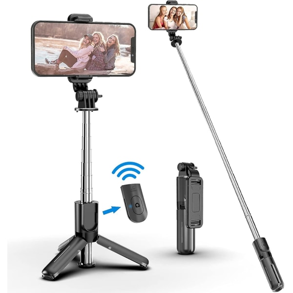 Bärbart Selfie Stick-stativ med trådlös fjärrkontroll, 3 i 1 utdragbar Selfie Stick-telefon Ho