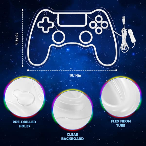 Spelkontroll Neonskylt LED Väggdekor USB-driven för Spelrum Sovrum Spelrum Flerfärgad