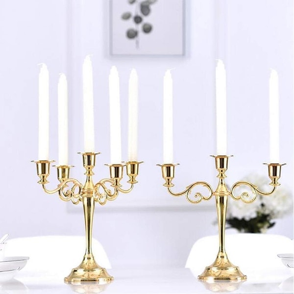 5-armet lysestake, lysestake som borddekorasjon til jul og Thanksgiving (gull)