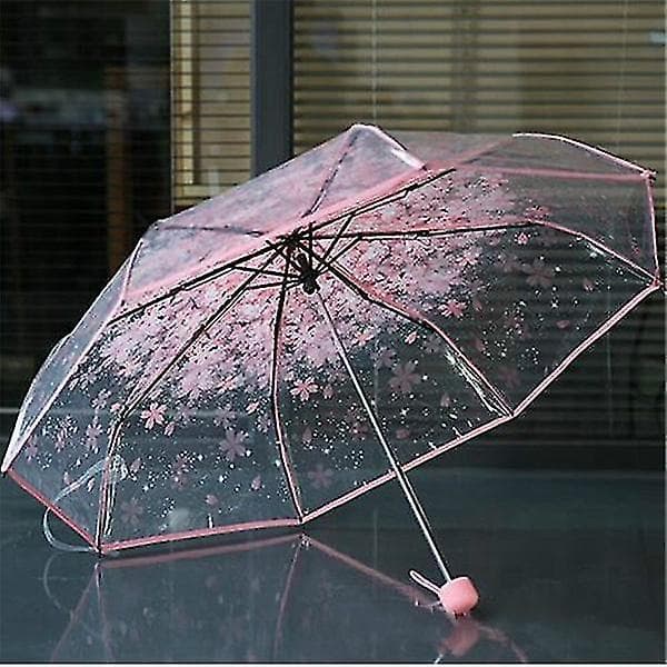 Transparent Klart Paraply Körsbärsblom (Rosa)