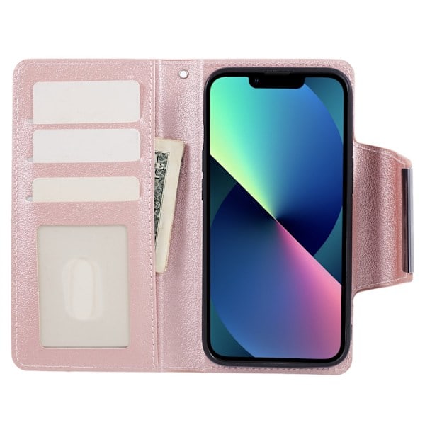 iPhone 13 - 2-i-1 Läder Magnet Fodral / Skal - Roséguld