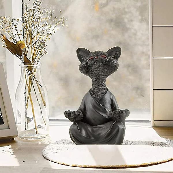 Kat Mediterende Yoga Pose Kat Figurer Hjem Desktop Ornament (sort)