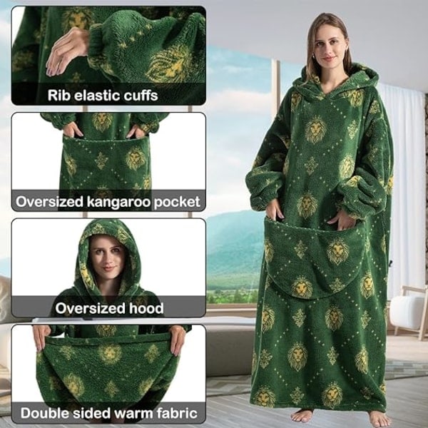 Oversized fleecetrøje til voksne Superblød ekstra lang bærbar fleecetrøje med lomme Bærbar vintervarm trøje Unisex til kvinder mænd
