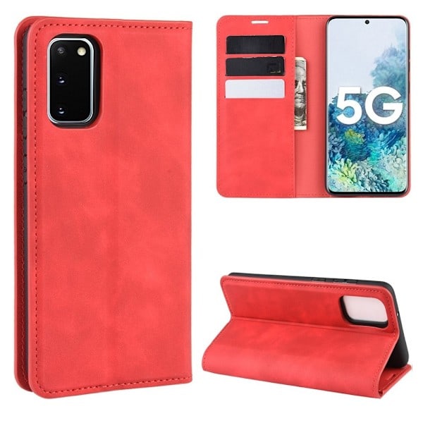 Samsung Galaxy S20 FE - Silkkisen pehmeä nahkakotelo - Punainen Red Punainen