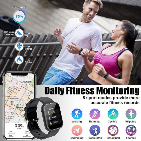 Smartklocka, Bluetooth Smartwatch för Android och iOS-telefoner, IP67