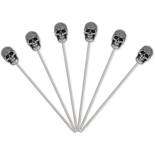 Pääkallo Cocktailtikut 6 Kappaletta Ruostumaton Teräs Oliivitikut Uudelleenkäytettävät Hedelmätikut Halloween-juhliin