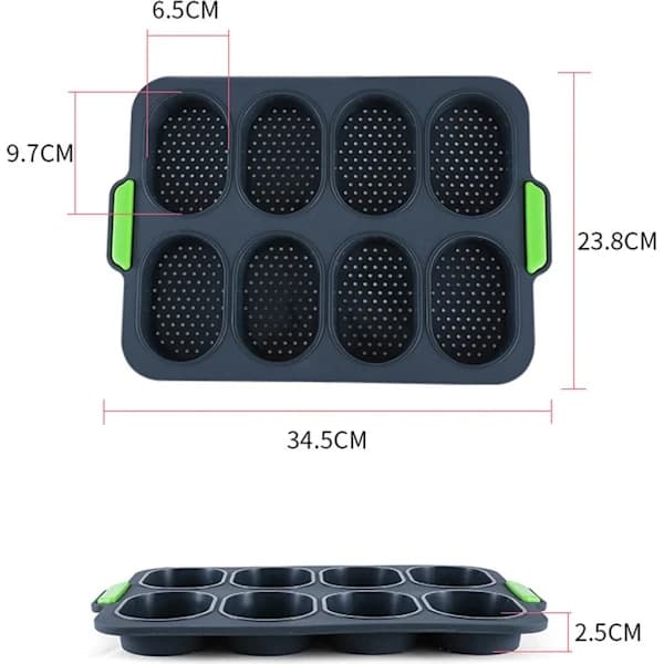 {PL}2 stk Mini Baguette Bakeformer, Perforerte Non-Stick Bakebrett