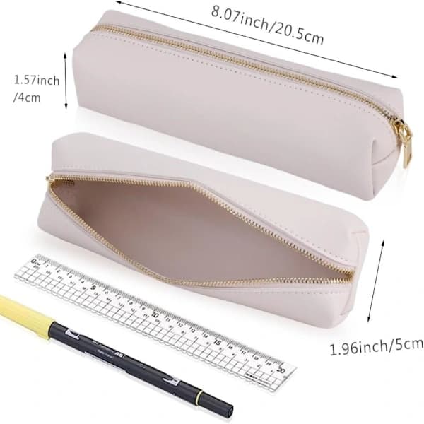 PU Pennfodral Läder Pennväska BEIGE Beige