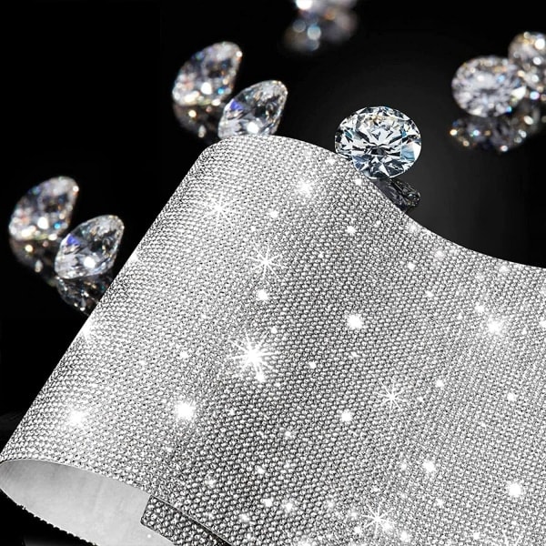 Bling Kristallitimanttitarrat DIY Itsekiinnittyvä Bling Timanttilevy Auton Koristeluun Hopea, 24 cm x 20 cm