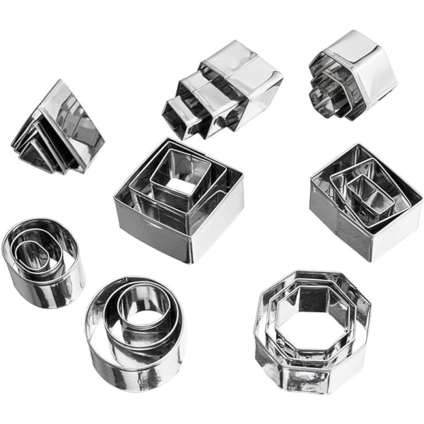 Mini geometriske kakeformer sett 24 firkanter hjerter trekanter runde sirkler baking rustfritt stål metallformer