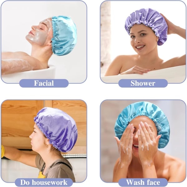 32CM Store Dusjhetter, 2-pakning Gjenbrukbare Dusjhetter for Kvinner, Elastiske Stilige Spa-hetter, Doble Lag Badehetter for Voksne Langt Hår