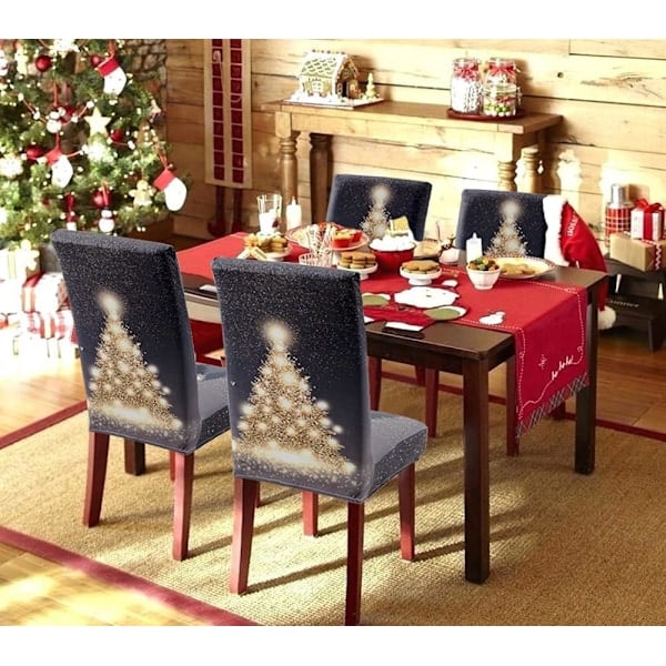 Julstolstrekk, Spisestolstrekk Sett med 4, Julenissen Super Passform Stretch Spandex Avtakbart Vasket