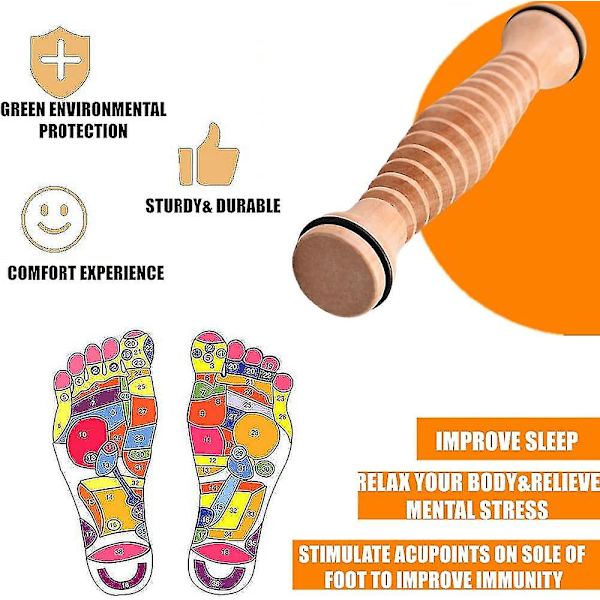 Träfotvals Fotmassager Rulle Akupressur Fot För Att Lindra Plantar Fasciit, Fotvalvsvärk, Myofascial Smärtsyndrom Hälsosam Avkopplande Trä