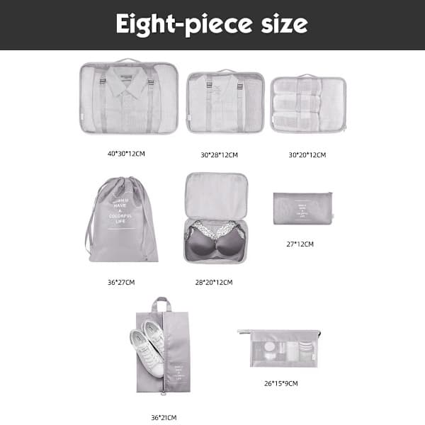 Resväska Organizer Set 8 delar, packningskuber för ryggsäck, packpåsar