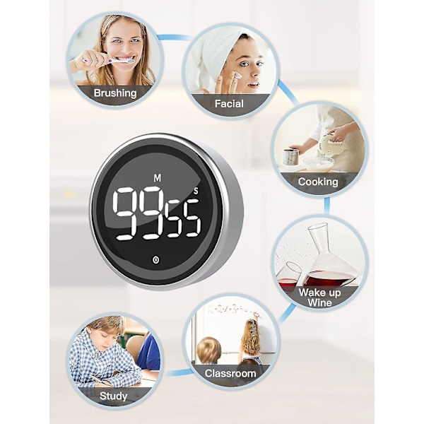 Köktimer Digital Magnetisk Nedräkningstimer 99 Minuter Max, Vrid En Knapp för Barn och Äldre