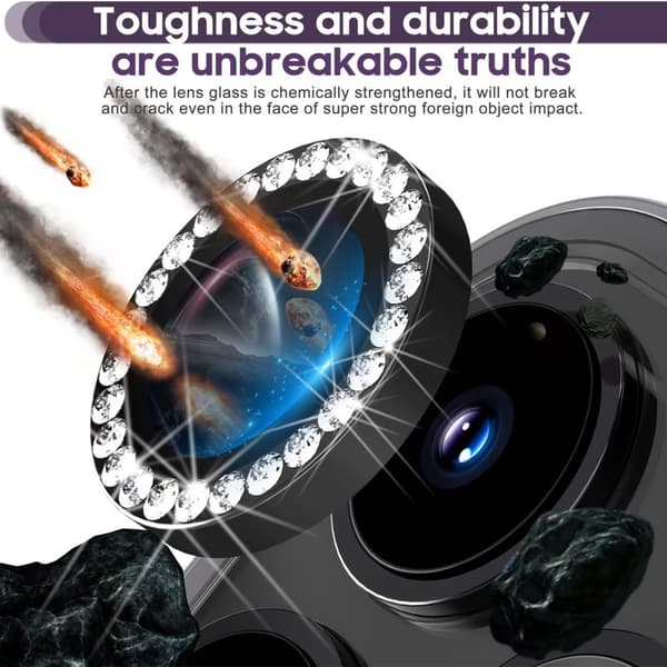 For iPhone 16 Pro 16 Pro Max Camera Lens Protector Tempered Glass+Metal Ring - Black