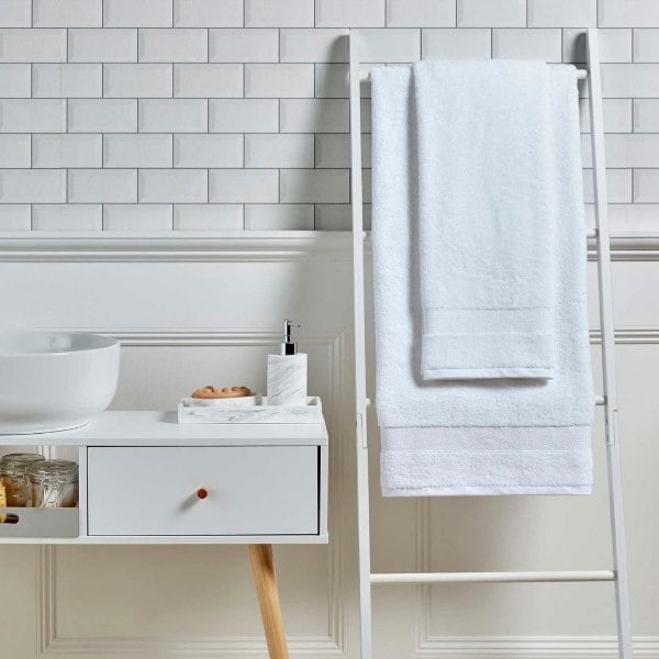 Badehåndklædesæt | 6-pak | 2 Badehåndklæder 2 Håndklæder 2 Vaskeklude | Hurtigtørrende | Tonale og Stilfulde | Bløde Absorberende Badehåndklæder, Hvid