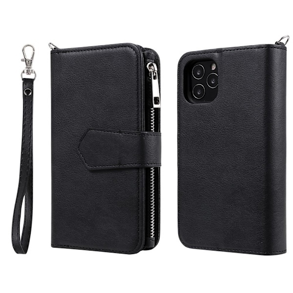 iPhone 12 / 12 Pro - 2in1 Magnetisk Skal / Pung Etui - Sort Black Sort