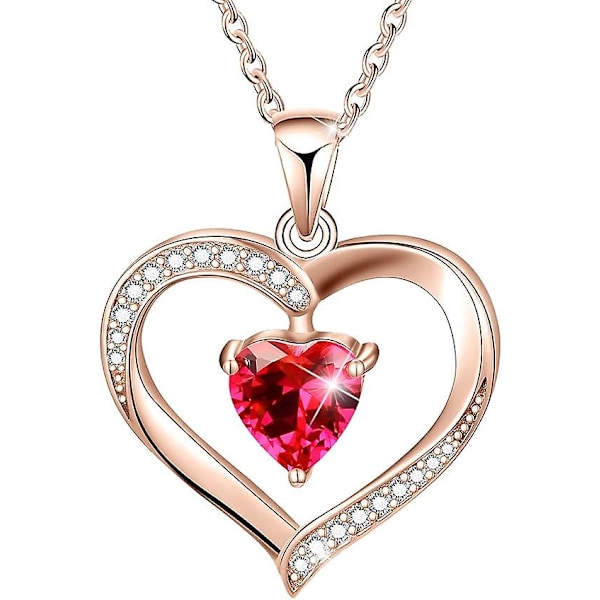 Forever Love Hjärtformad Halsband Smycke 18K Vitguld/ Roséguldpläterat 925 Sterling Silver Födelsestein Hänge Halsband med 5A Kubisk Zirkonia Födelsedag