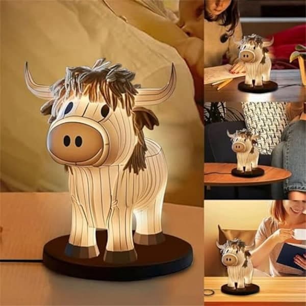 Cow Shaped Table Lamp, Rustic Night Light, Small USB Lamp for Bedside, Office, Bedroom