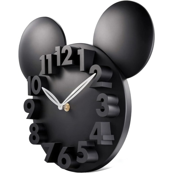 Moderne 3D Mickey Mouse Ur Super Søde Sorte Vægure til Disney Fans Børneværelse Skole Studenter, Højde: 12 Tommer