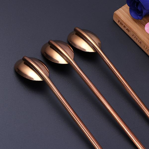 4 stk. Kreativ Blandeske Holdbare Rustfri Stålsugerør Ske Multifunktionel Røreske til Drikke (Rose Gold)