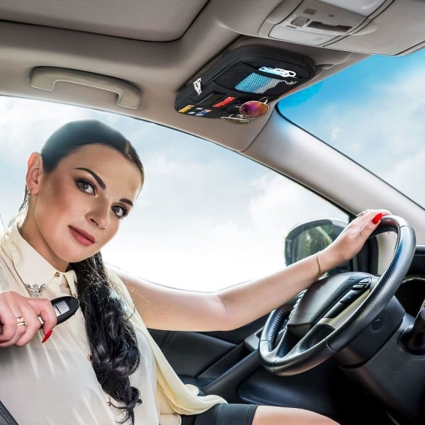 Auton aurinkosuoja tasku ja sisätilan lisävarusteet auto kuorma-auto aurinkosuoja säilytyslaukku pidike monitoimitasku verkkoketjulla
