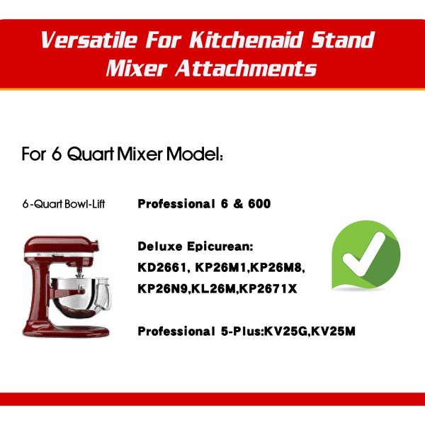 6-Quart Kitchen Aid-mikserutstyr, Flex Edge-visp med skrape for 6 QT Bowl-lift Kitchen Aid-kjøkkenmaskin