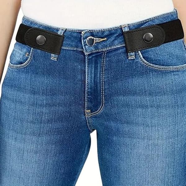 Elastisk jeanslinning, usynligt bælte uden spænde, justerbart unisex, sort