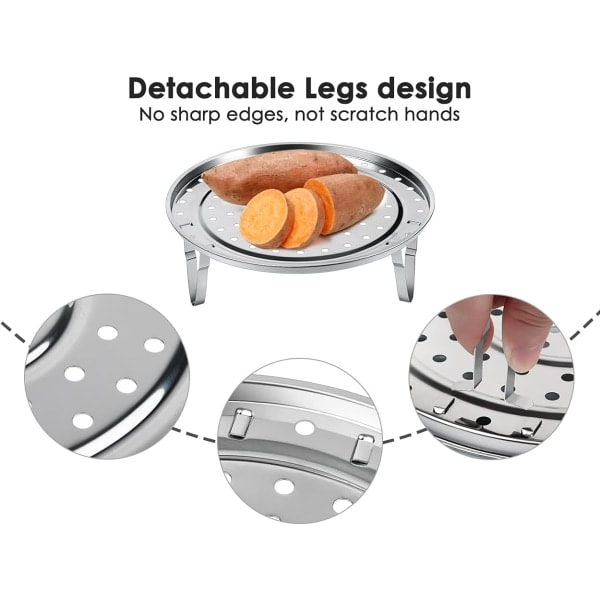 Dampkoker i rustfritt stål 8,5 tommer 304 dampkoker med avtakbare ben for Instant Pot