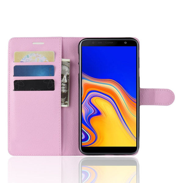 Samsung Galaxy J4 Plus - Litsi Lompakkokotelo - Vaaleanpunainen LightPink Vaaleanpunainen