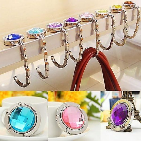 2 st Fällbar Handväska Hängare Rund Kristall Rhinestone Fällbart Bord Väska Hängare Hållare Grön