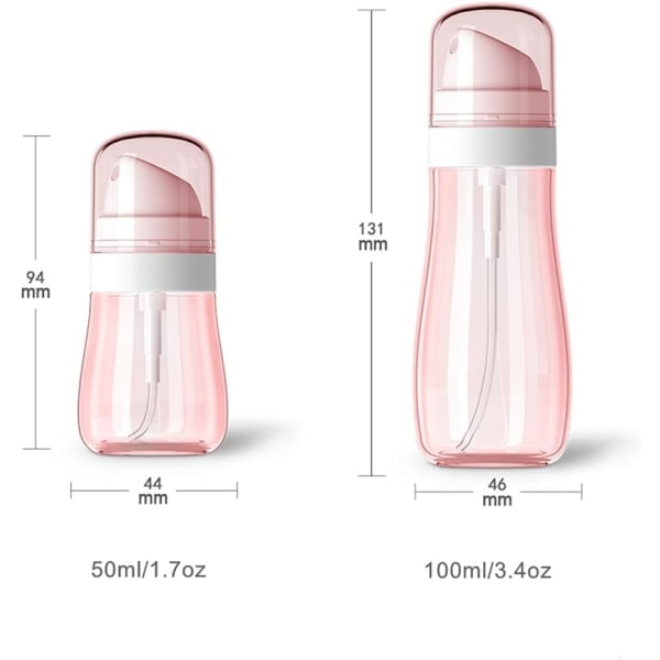 Pienet mini-suihkepullot, aerosoli hieno sumusuihkepullo tyhjä 2 kpl/50 ml (vaaleanpunainen ja läpinäkyvä väri)