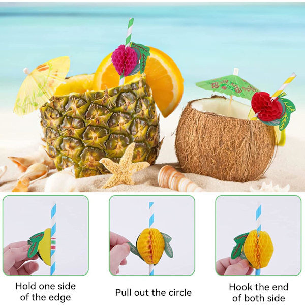 Papsugerør, 50 styk 3D Frugtsugerør, Cocktailsugerør, Ananas Cocktailsugerør til Drikkevarer, Fester, Bryllupper, Fødselsdage, Strand (Tilfældig Stil...