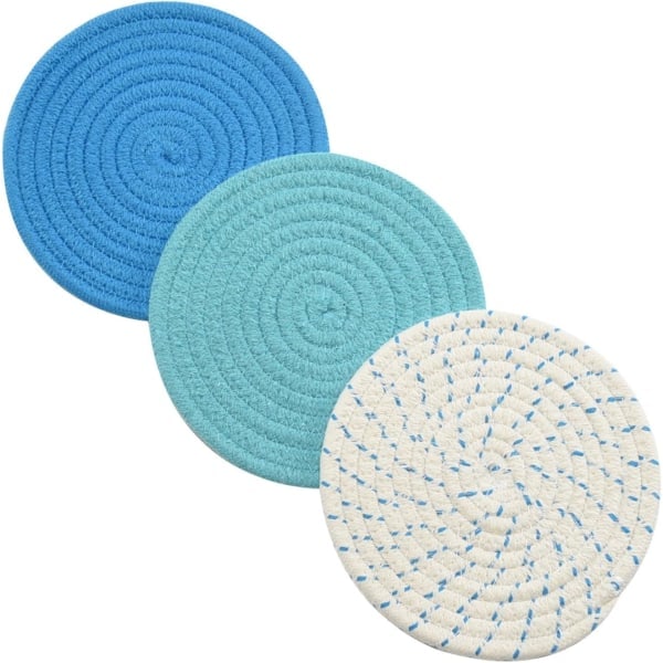 Patalappusetti 100 % puhdasta puuvillaa (3 kpl:n setti) Tyylikkäät alustat, lämpötyynyt, lämpömatot, halkaisija 18 cm (harmaa)