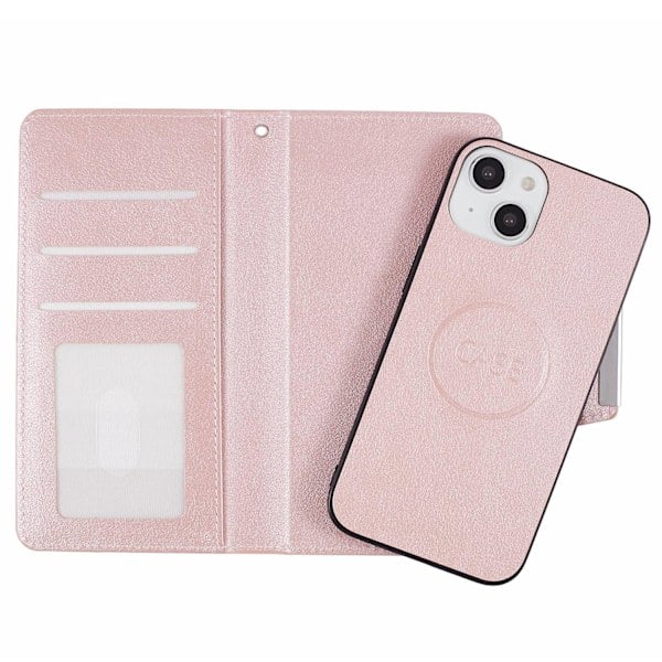 iPhone 13 - 2-i-1 Läder Magnet Fodral / Skal - Roséguld