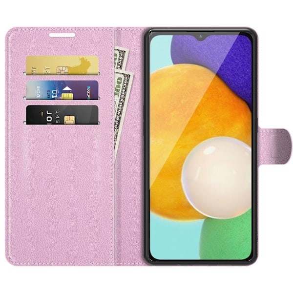Samsung Galaxy A04s / A13 5G Kotelo Litsi Nahka Vaaleanpunainen