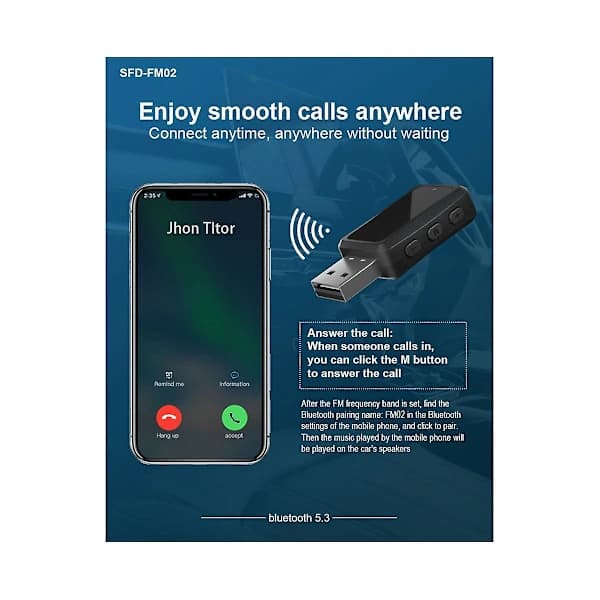 Bil Bluetooth 5.3 FM02 Sender Mottaker Handsfree Samtaler Mini USB Strømforsyning Bilsett Bil Tråd【PL】