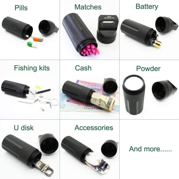 PPFISH Militärklassad lufttät EDC-tillbehörsväska, pillerburkskapselnyckelring, utomhusöverlevnadsförvaringsmetallbehållare torrbox (3-pack)